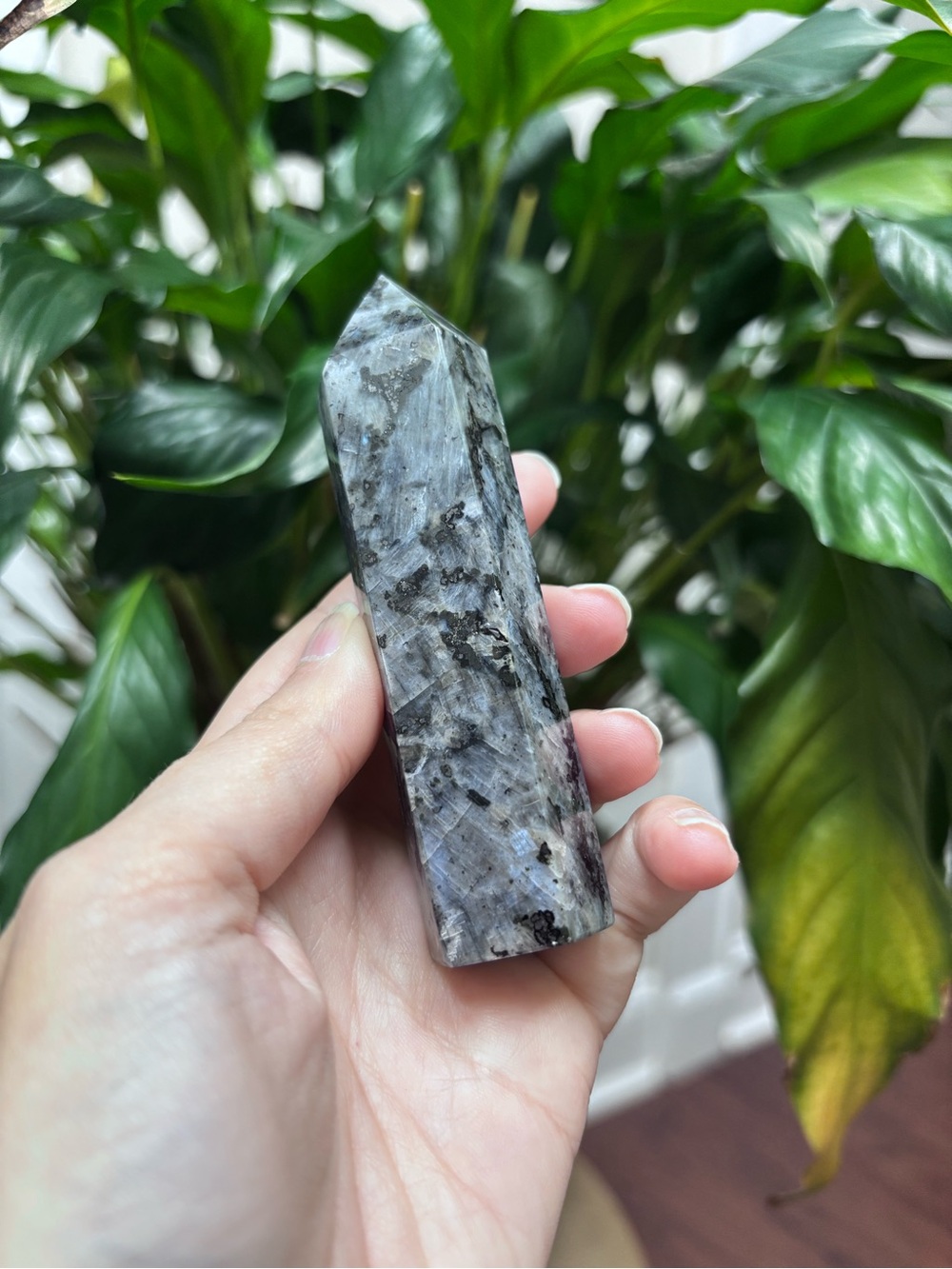 Larvikite moonstone crystal tower